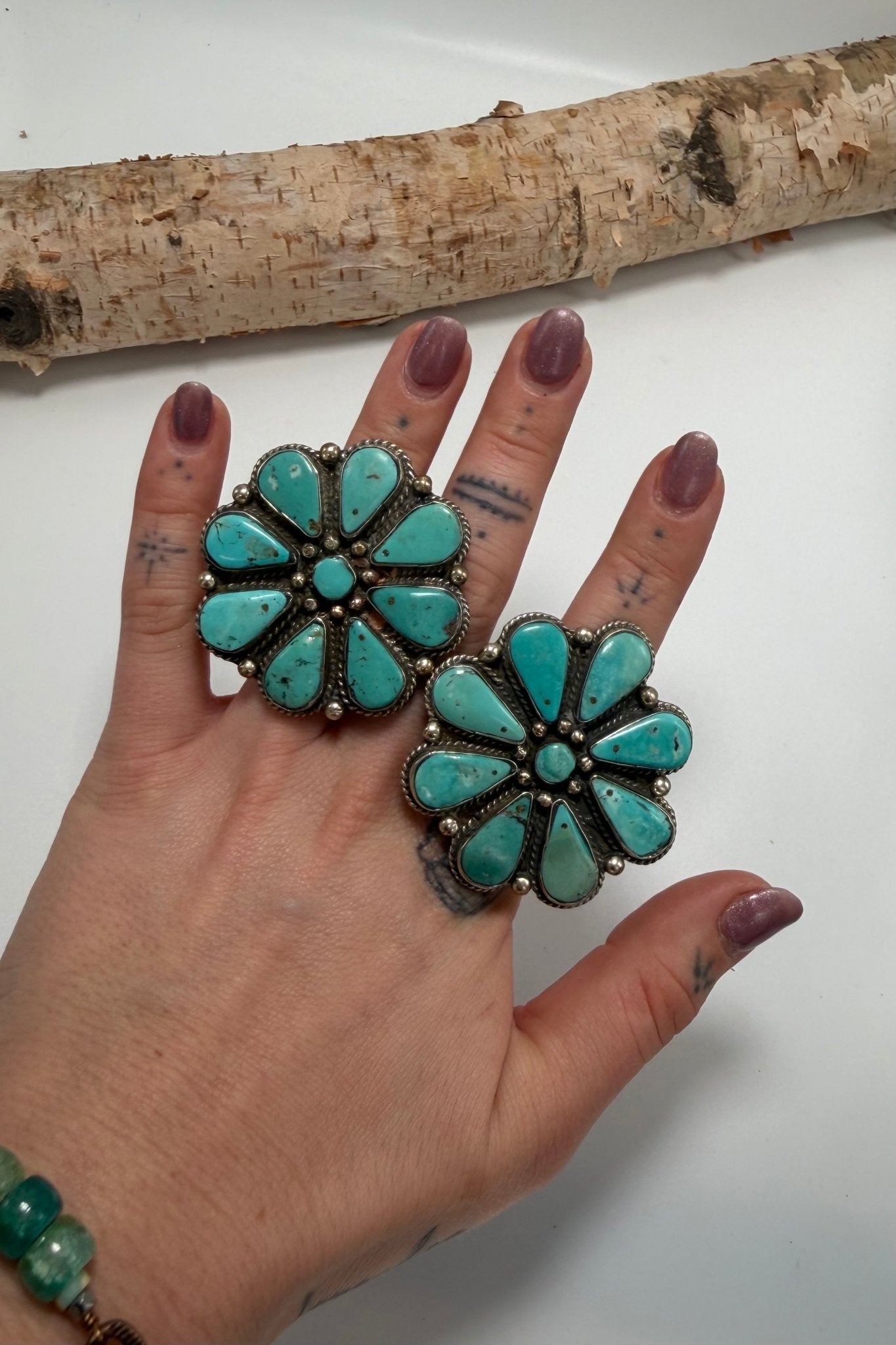 Blue Squash Blossom Turquoise Flower Ring - ivyandlavyboutique ivyandlavyboutique