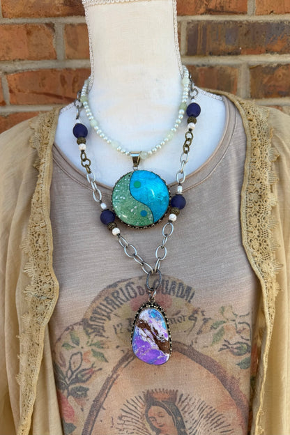 Blues and Greens Ying Yang Necklace - ivyandlavyboutique ivyandlavyboutique