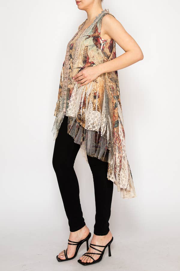 BOHEMIAN ALL LACE HI LOW VEST VINTAGE BIRD - ivyandlavyboutique Origami Apparel ~ Lace and Crochet inspired