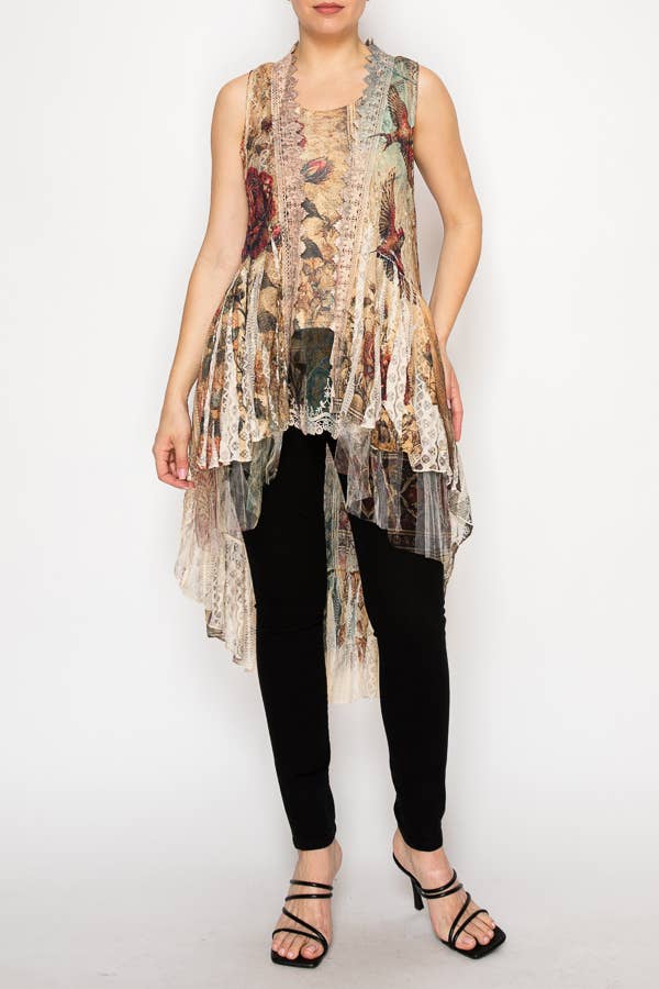 BOHEMIAN ALL LACE HI LOW VEST VINTAGE BIRD - ivyandlavyboutique Origami Apparel ~ Lace and Crochet inspired