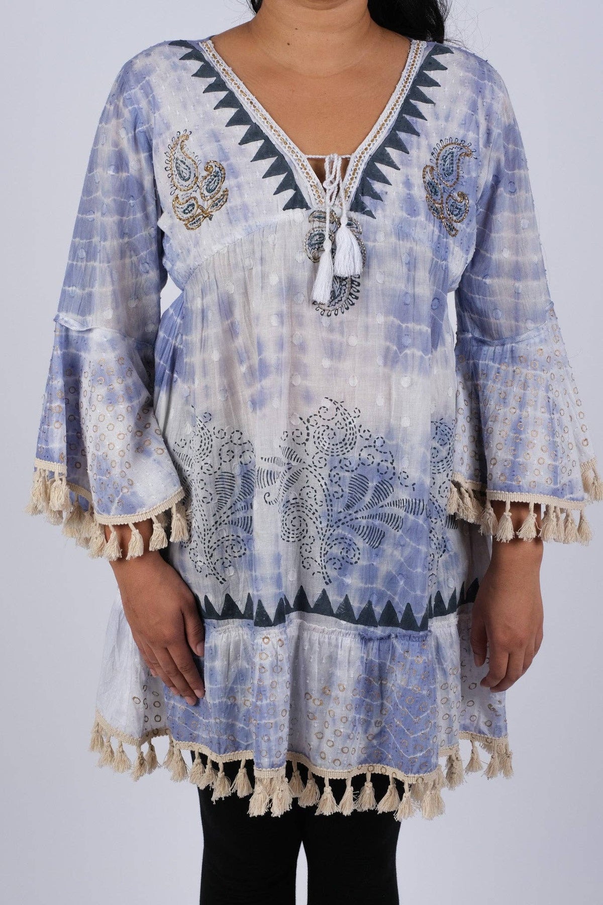 Bohemian Ocean Ethereal Tunic with Bell Sleeve - ivyandlavyboutique Sacred Threads
