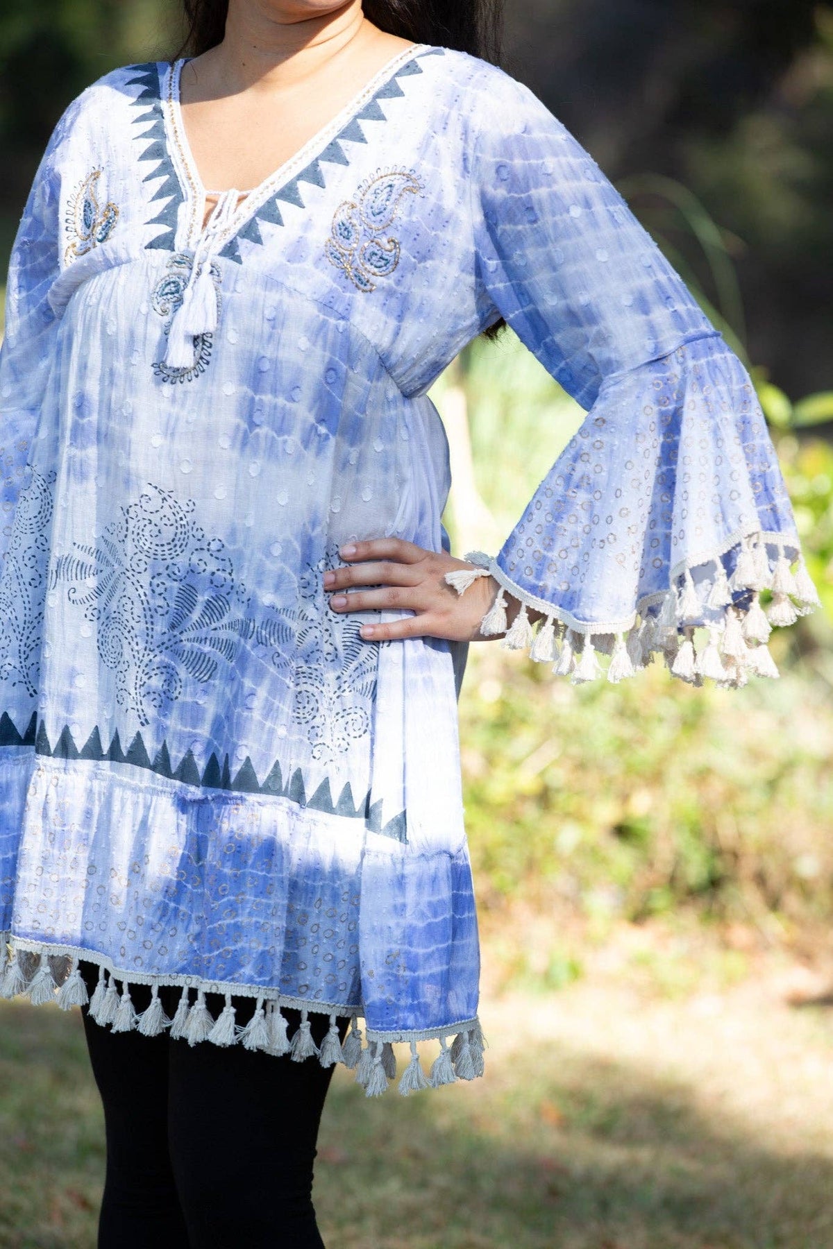 Bohemian Ocean Ethereal Tunic with Bell Sleeve - ivyandlavyboutique Sacred Threads