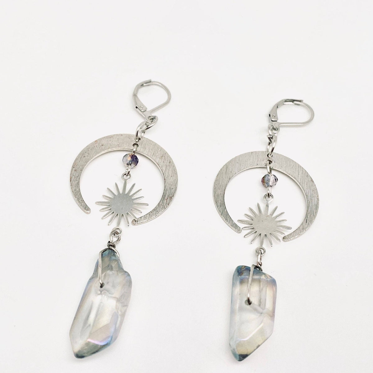 Bohemian Star-moon Combination Crystal Pillar Earrings - MS: Silver - ivyandlavyboutique Mio Queena