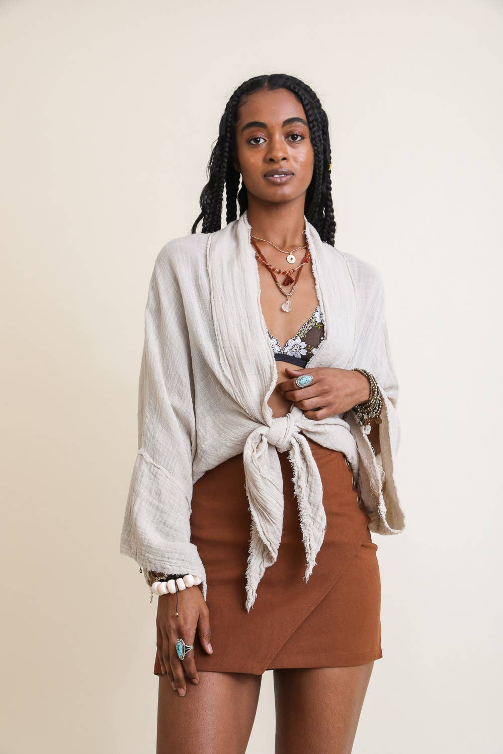 🌸 Boho Chic Kimono Wrap - Flowy Sleeves & Lightweight: Rust - ivyandlavyboutique Zenana