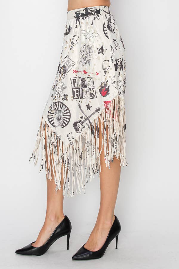 Boho Chic Laser - Cut Fringe Skirt With Handkerchief Hem - ivyandlavyboutique Origami Apparel ~ Lace and Crochet inspired