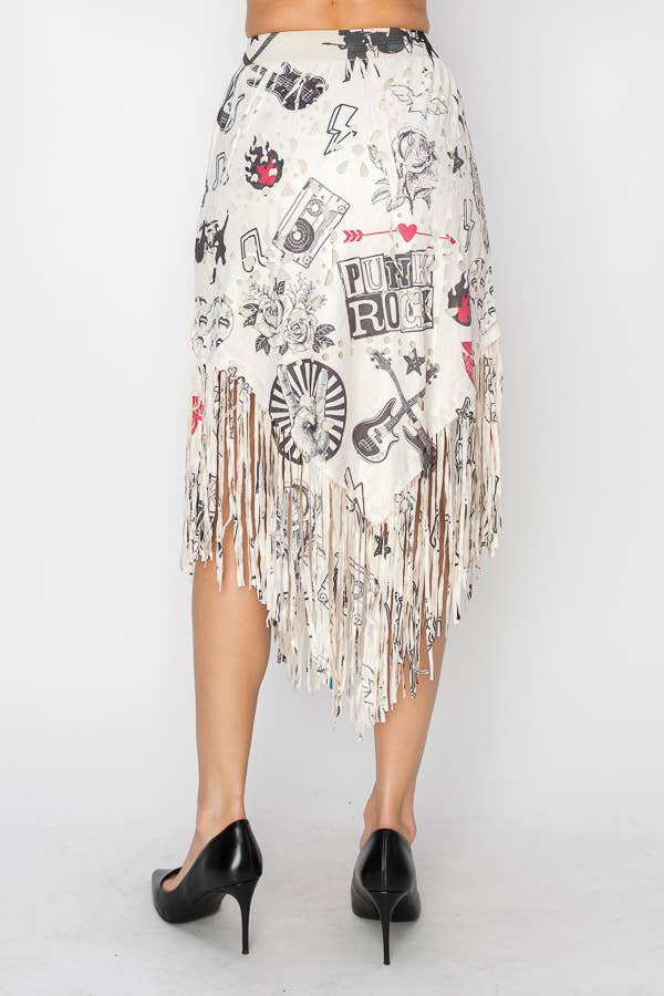 Boho Chic Laser - Cut Fringe Skirt With Handkerchief Hem - ivyandlavyboutique Origami Apparel ~ Lace and Crochet inspired