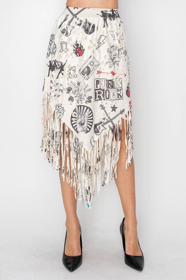 Boho Chic Laser - Cut Fringe Skirt With Handkerchief Hem - ivyandlavyboutique Origami Apparel ~ Lace and Crochet inspired