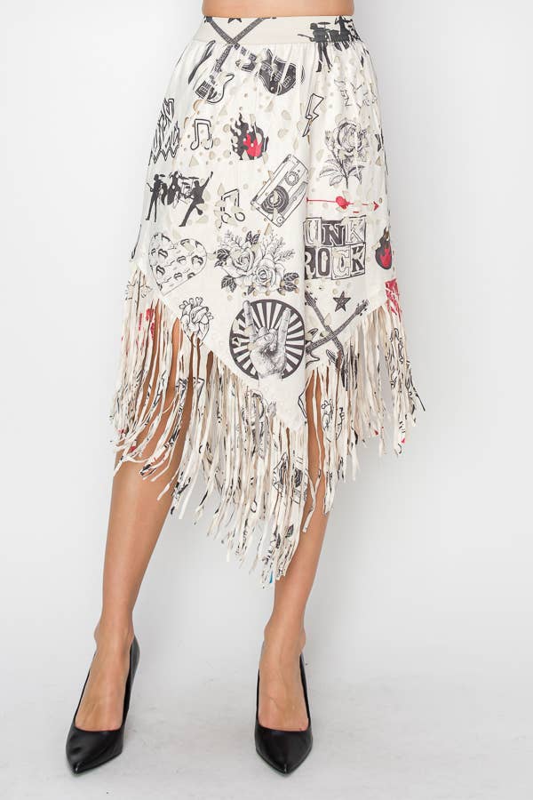 Boho Chic Laser - Cut Fringe Skirt With Handkerchief Hem - ivyandlavyboutique Origami Apparel ~ Lace and Crochet inspired