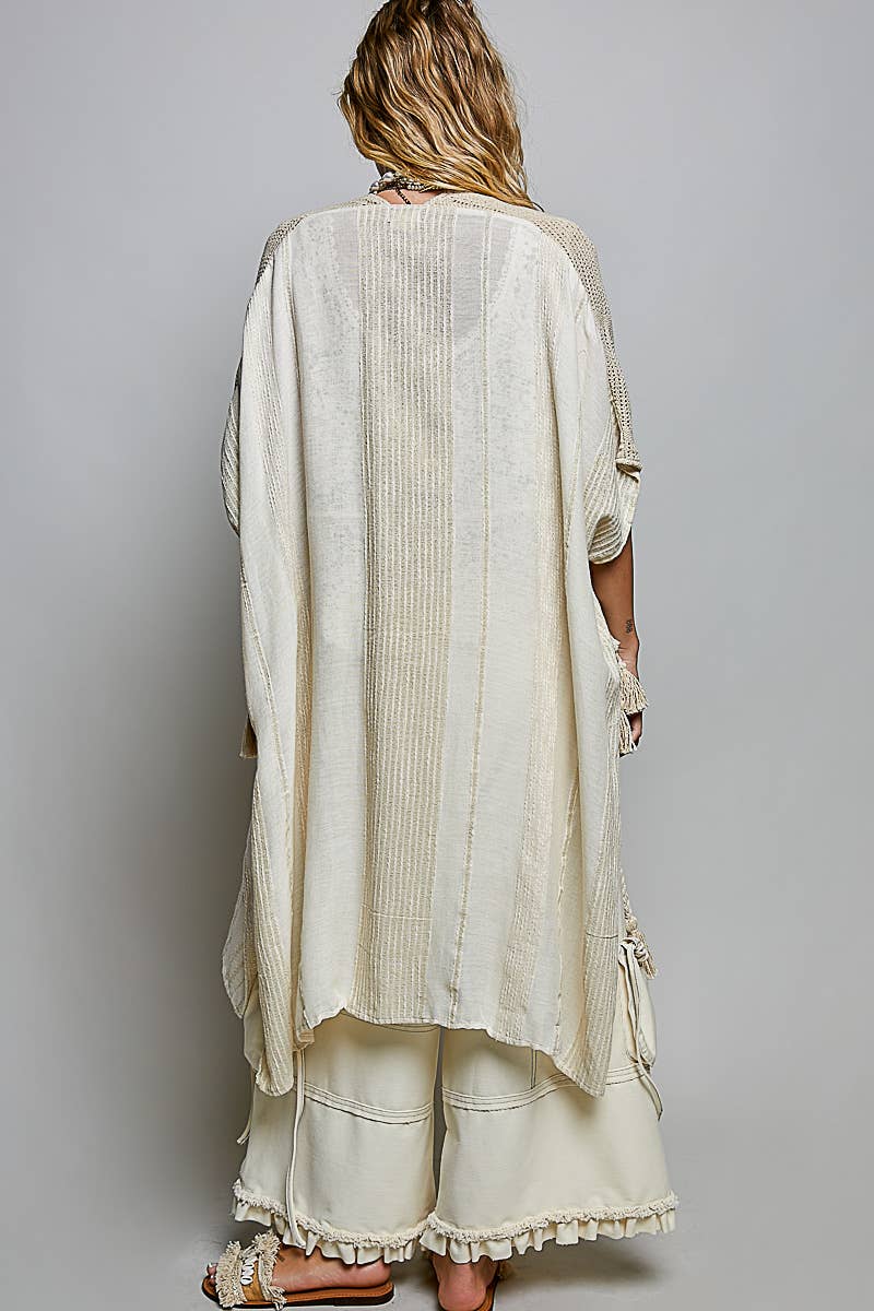 Boho Crochet Contrast Sequin Tassel Midi Kimono Fit Cardigan - ivyandlavyboutique Pol Clothing