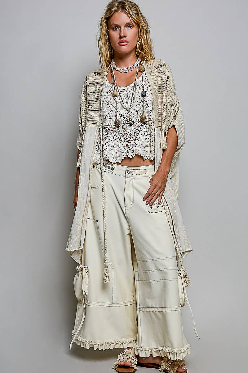 Boho Crochet Contrast Sequin Tassel Midi Kimono Fit Cardigan - ivyandlavyboutique Pol Clothing