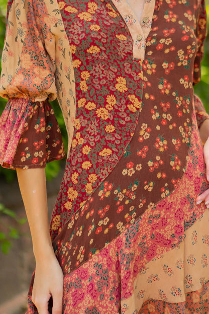 Boho Patchwork Overdyed Babydoll Dress - ivyandlavyboutique Young Threads