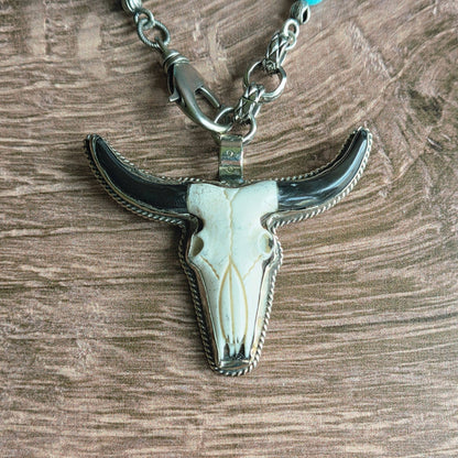 Bone Longhorn Tibetan Pendant Beaded Necklace - ivyandlavyboutique ZINC Designs
