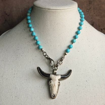 Bone Longhorn Tibetan Pendant Beaded Necklace - ivyandlavyboutique ZINC Designs
