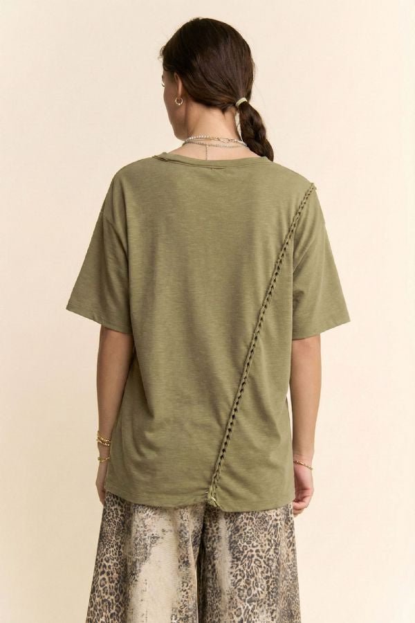 Braided Seam Detailed Drop Shoulder Top in Olive - ivyandlavyboutique Davi & Dani
