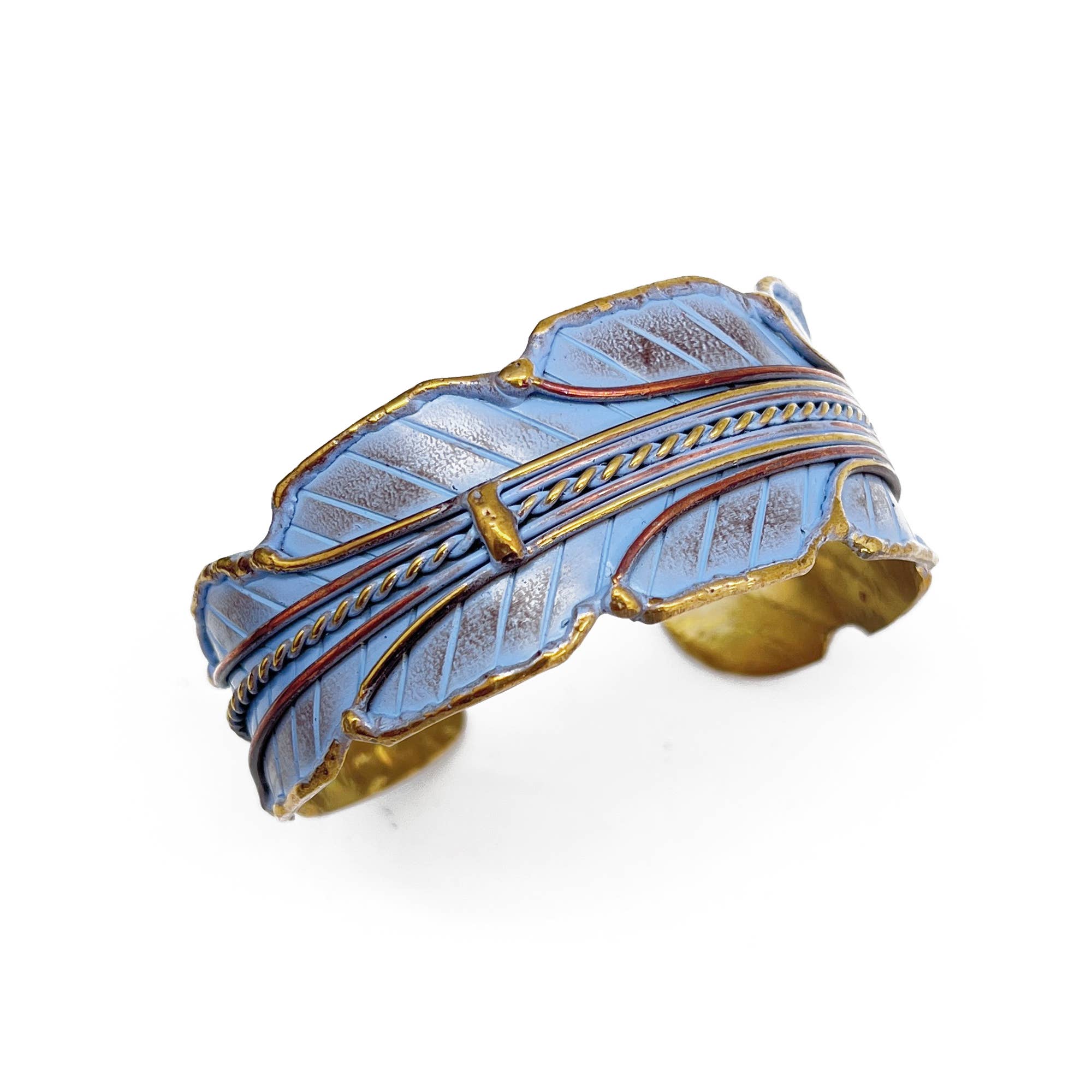 Brass Patina Cuff Bracelet - Blue Leaf - ivyandlavyboutique Anju Jewelry