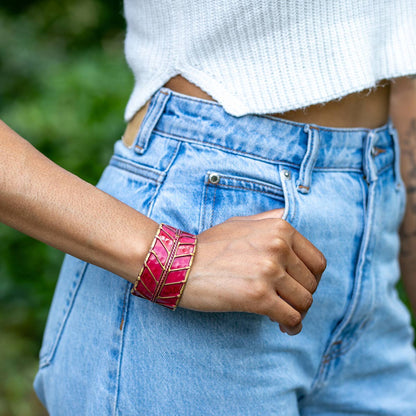 Brass Patina Cuff Bracelet - Pink Arrows - ivyandlavyboutique Anju Jewelry