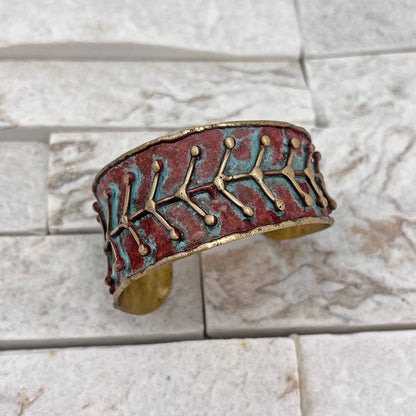 Brass Patina Cuff Bracelet - Rustic Blue Arrows - ivyandlavyboutique Anju Jewelry