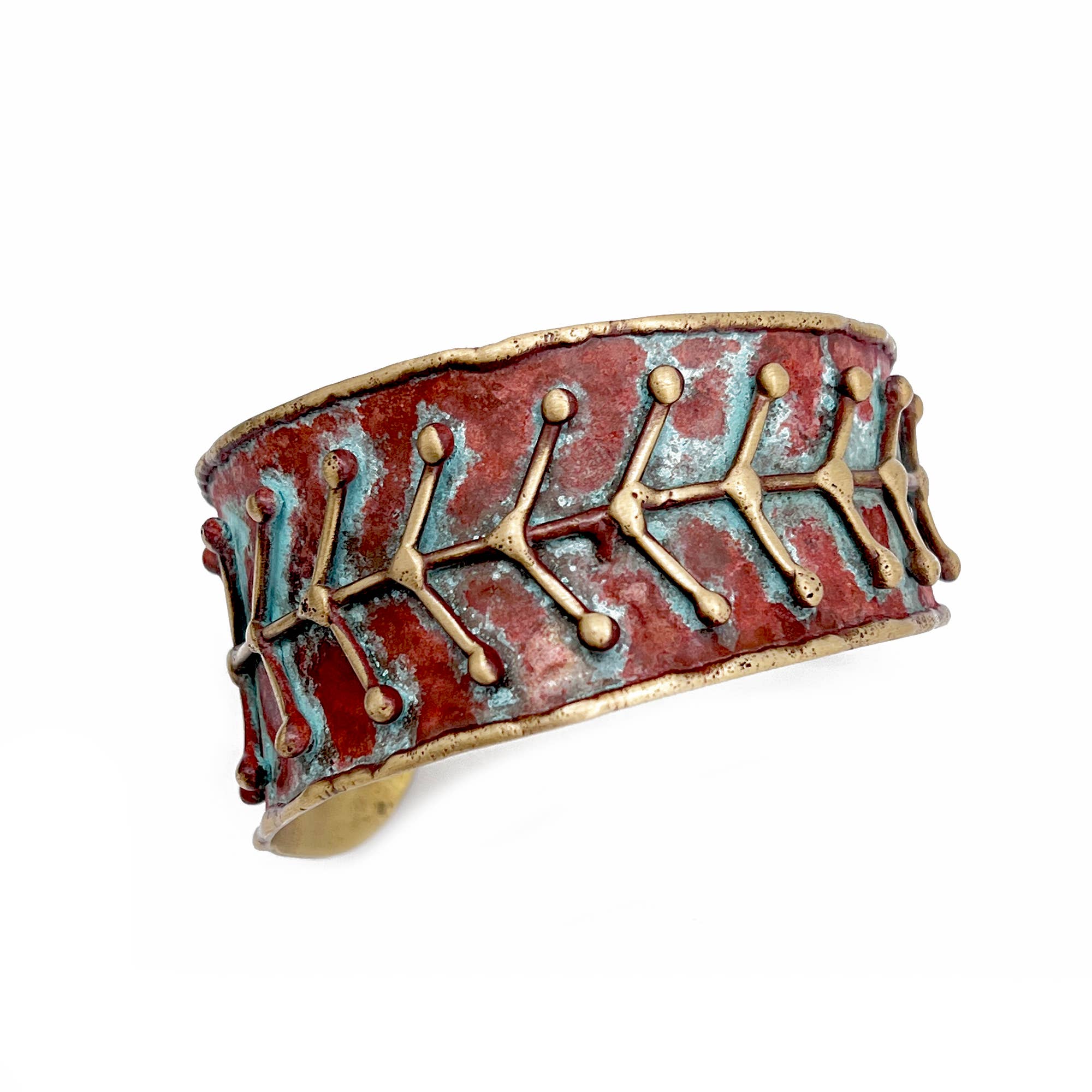 Brass Patina Cuff Bracelet - Rustic Blue Arrows - ivyandlavyboutique Anju Jewelry