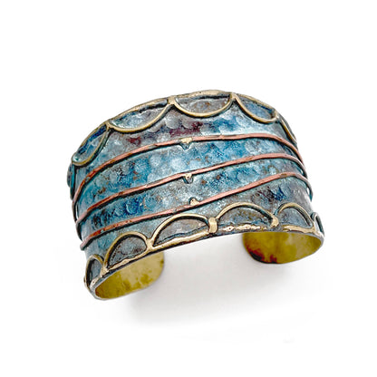Brass Patina Cuff Bracelet - Rustic Blue Rushing River - ivyandlavyboutique Anju Jewelry
