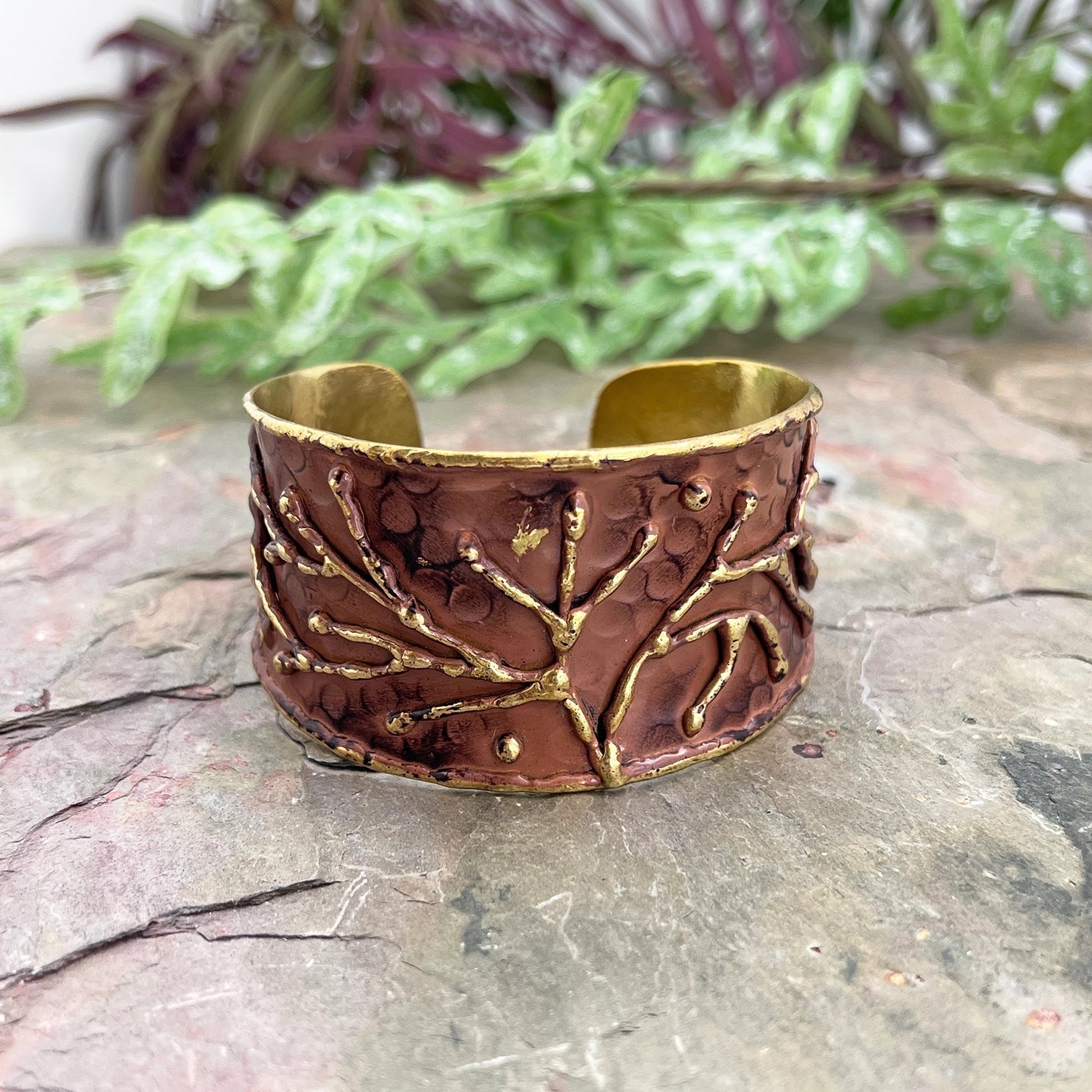 Brass Patina Cuff in Brown Branches - ivyandlavyboutique Anju Jewelry