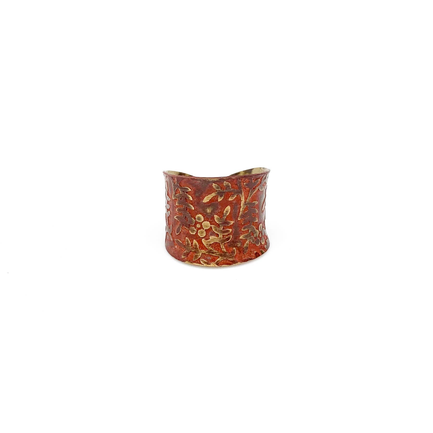 Brass Patina Ring - Red Orange Brass Floral Vines Allover - ivyandlavyboutique Anju Jewelry