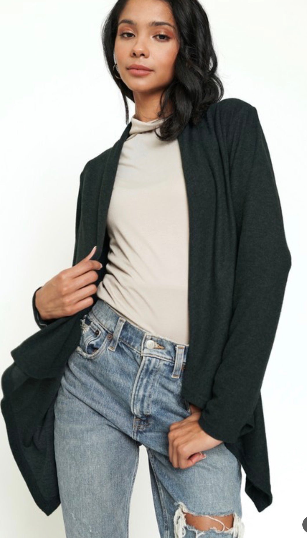 Brushed Knit Shawl Collar Open Cardigan - ivyandlavyboutique ivyandlavyboutique