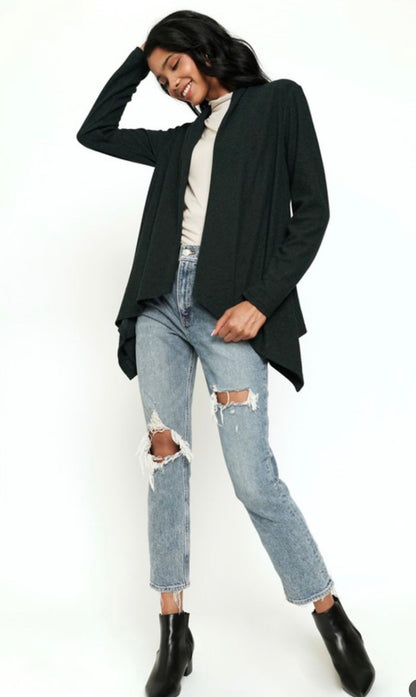 Brushed Knit Shawl Collar Open Cardigan - ivyandlavyboutique ivyandlavyboutique