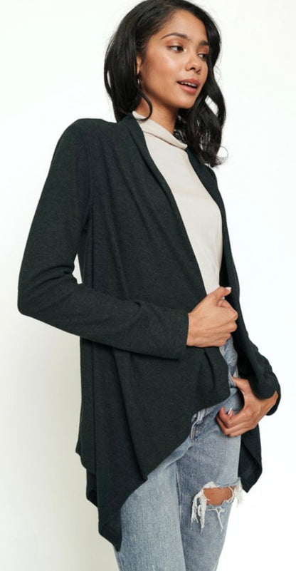 Brushed Knit Shawl Collar Open Cardigan - ivyandlavyboutique ivyandlavyboutique
