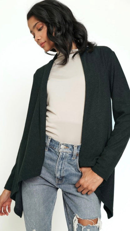 Brushed Knit Shawl Collar Open Cardigan - ivyandlavyboutique ivyandlavyboutique