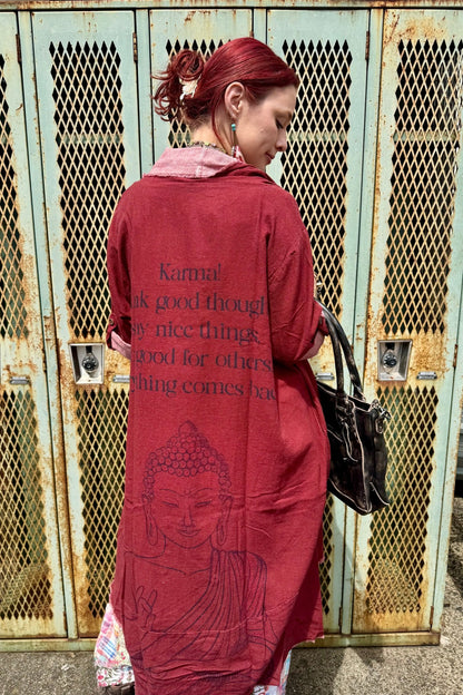Buddha Duster Jacket in Red - ivyandlavyboutique I LOVE LINEN