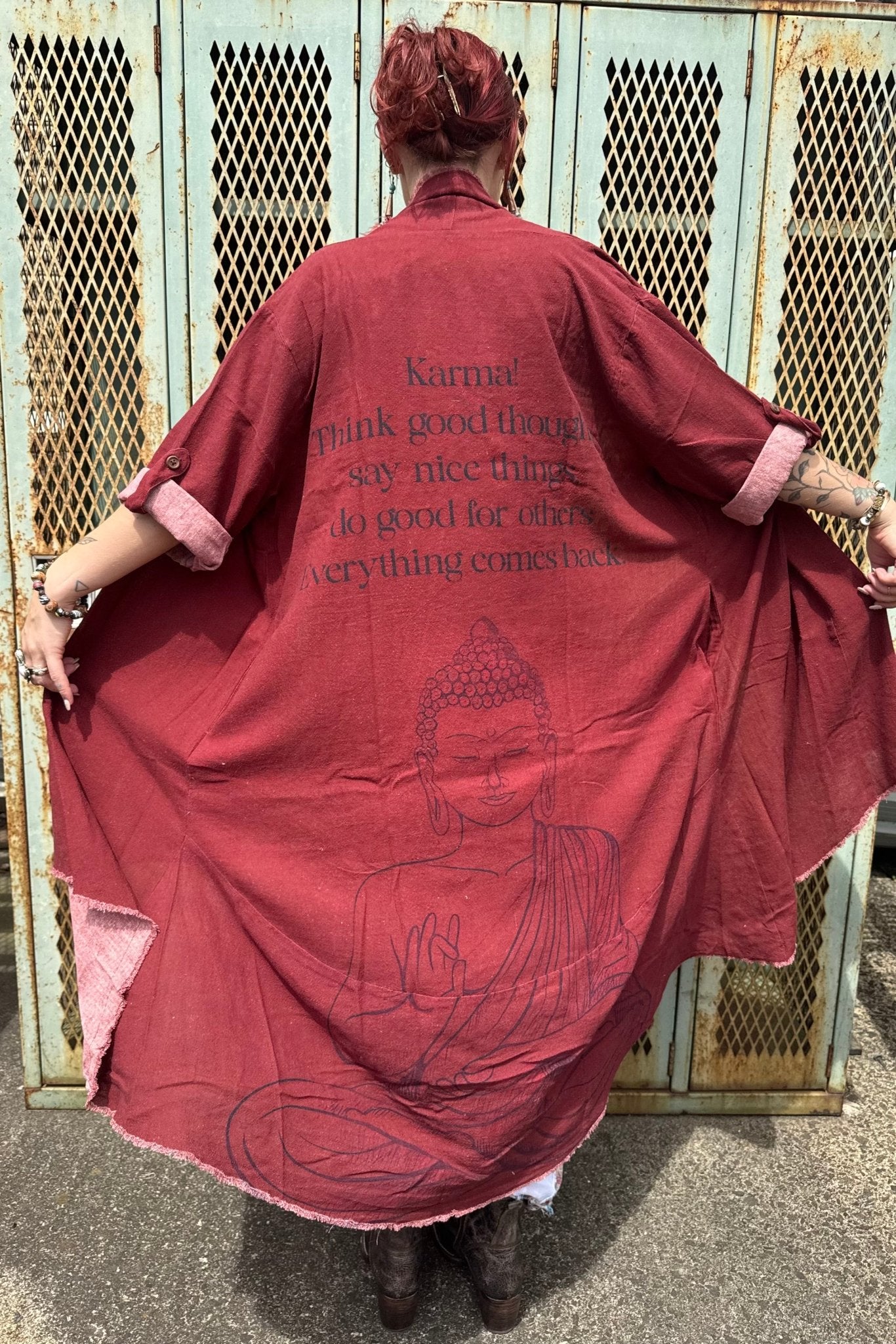 Buddha Duster Jacket in Red - ivyandlavyboutique I LOVE LINEN