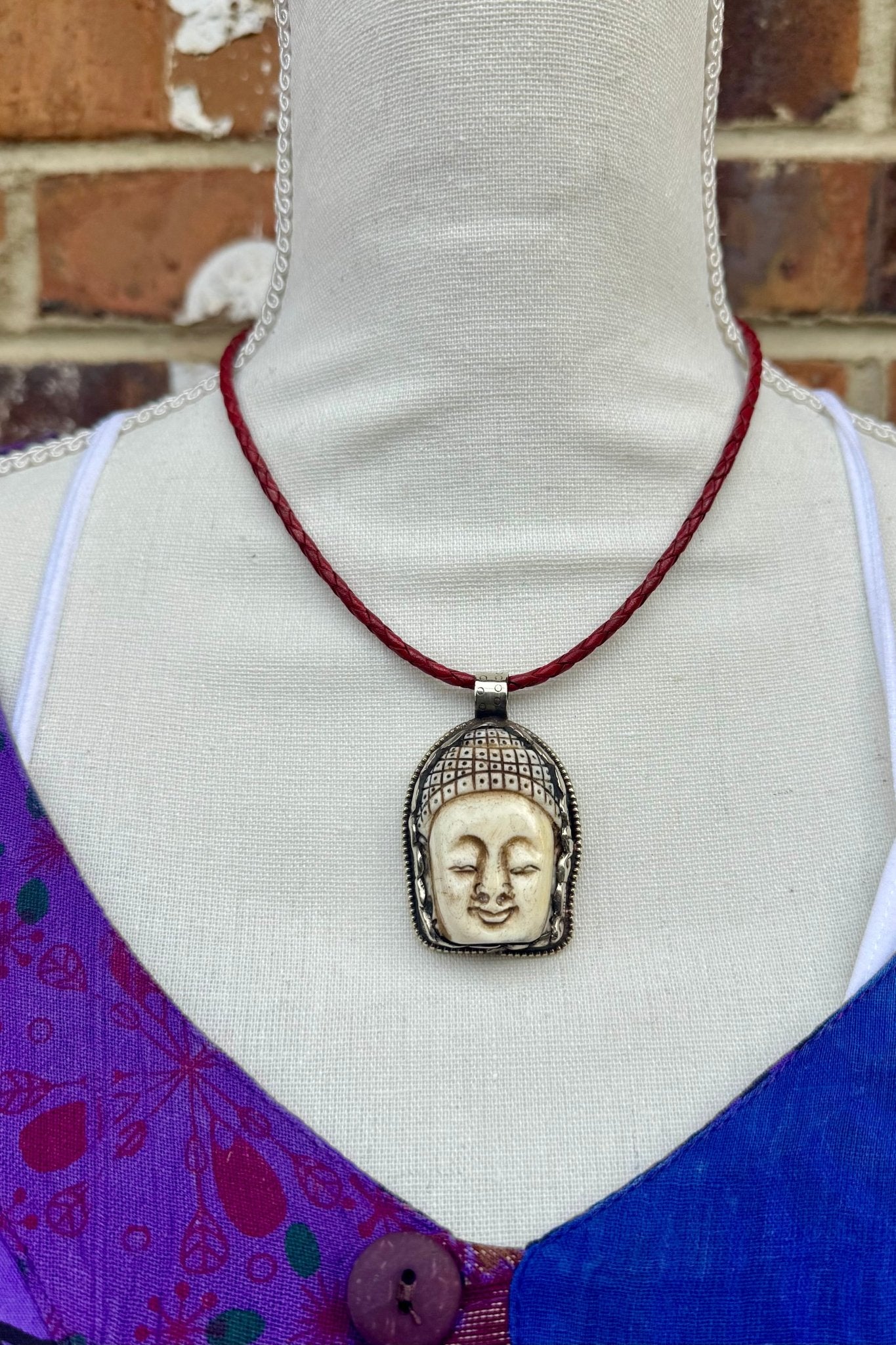 Buddha Face Choker on Leather - ivyandlavyboutique ivyandlavyboutique