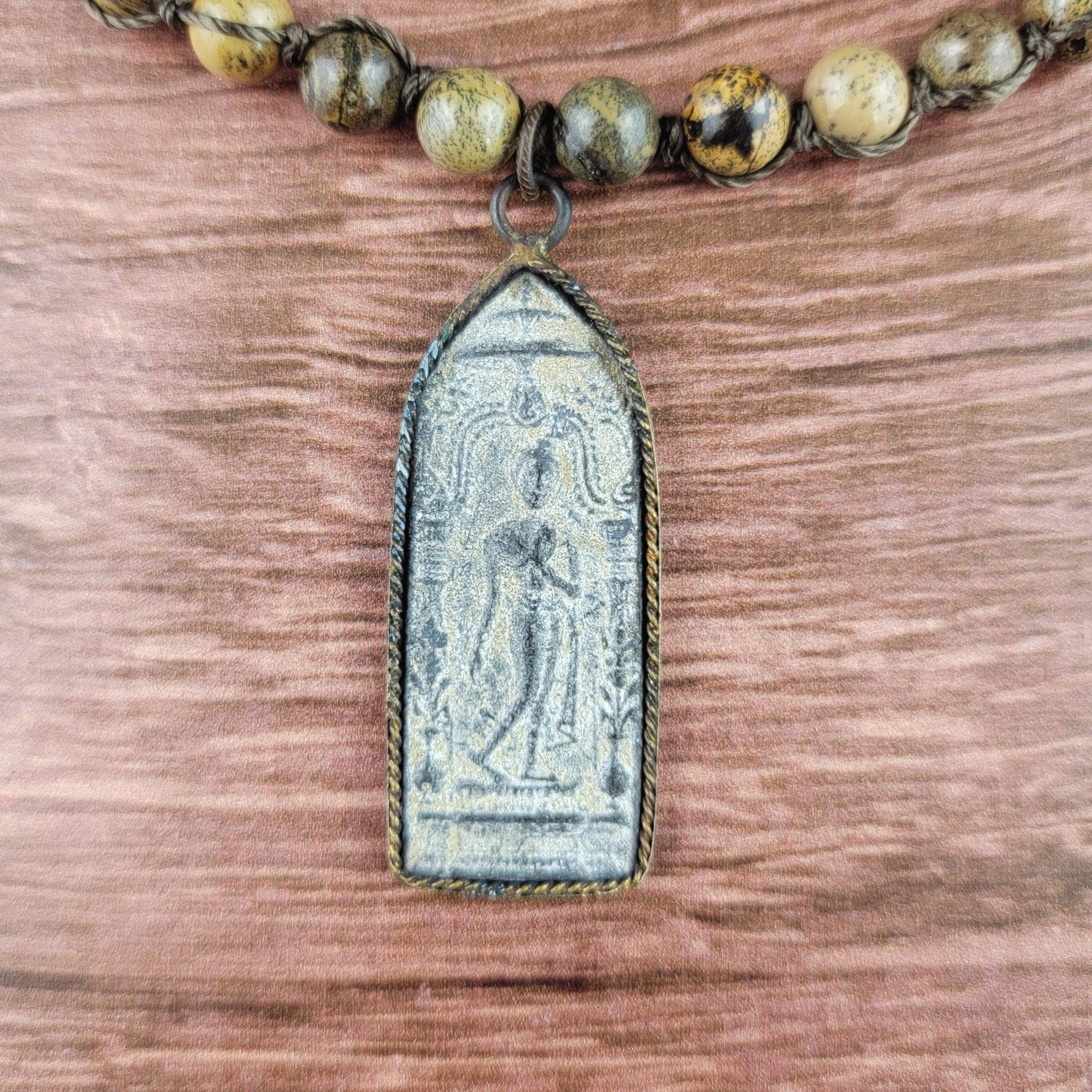 Buddha Pendant Beaded Snake Jasper Necklace - ivyandlavyboutique ZINC Designs