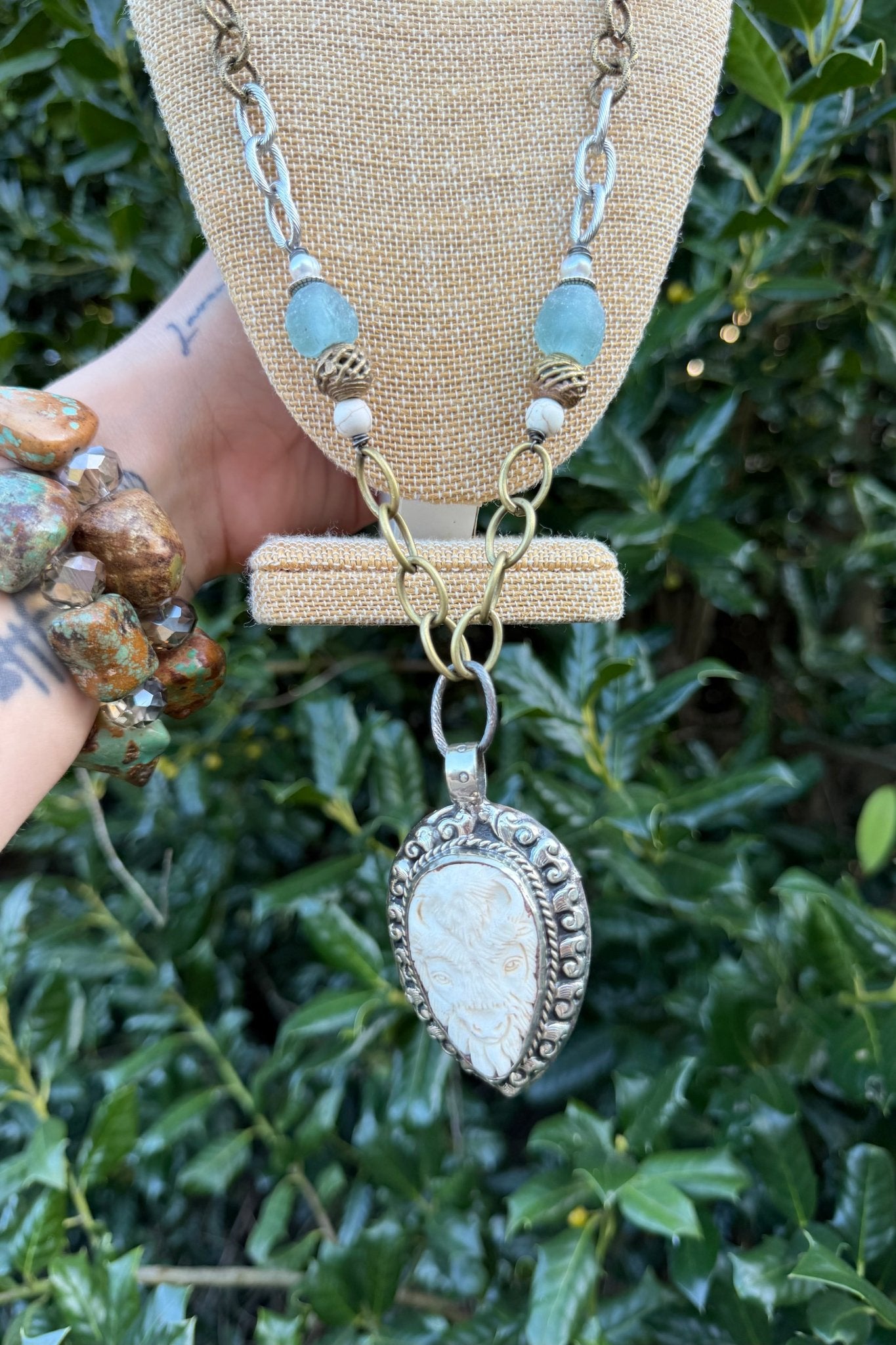 Buffalo Carved Statement Necklace - ivyandlavyboutique ivyandlavyboutique