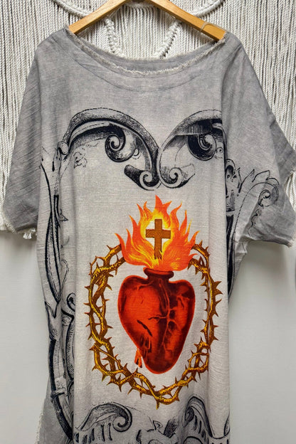 Burning Heart Hi Lo (Sacred Heart) - ivyandlavyboutique I LOVE LINEN