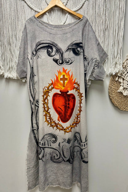 Burning Heart Hi Lo (Sacred Heart) - ivyandlavyboutique I LOVE LINEN