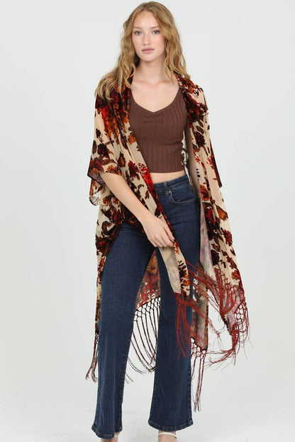 Burnout Florals Kimono - ivyandlavyboutique ANGIE