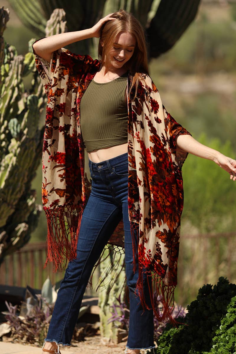 Burnout Florals Kimono - ivyandlavyboutique ANGIE