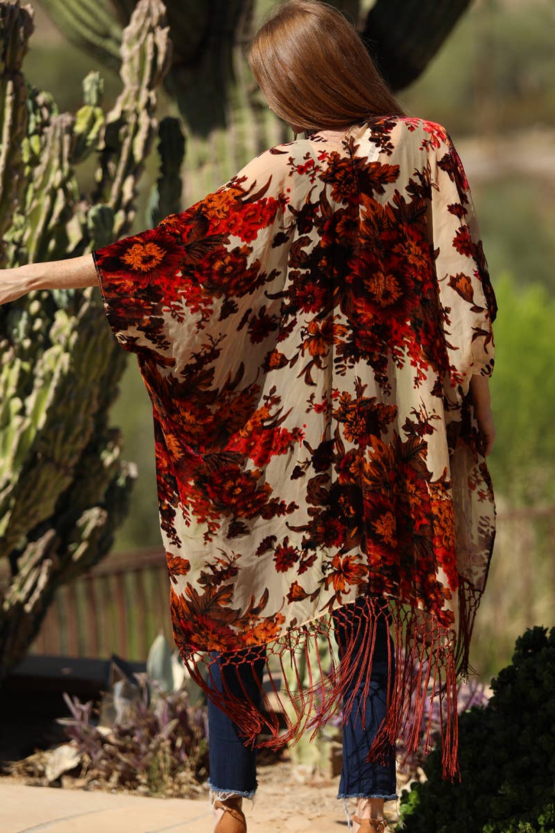 Burnout Florals Kimono - ivyandlavyboutique ANGIE