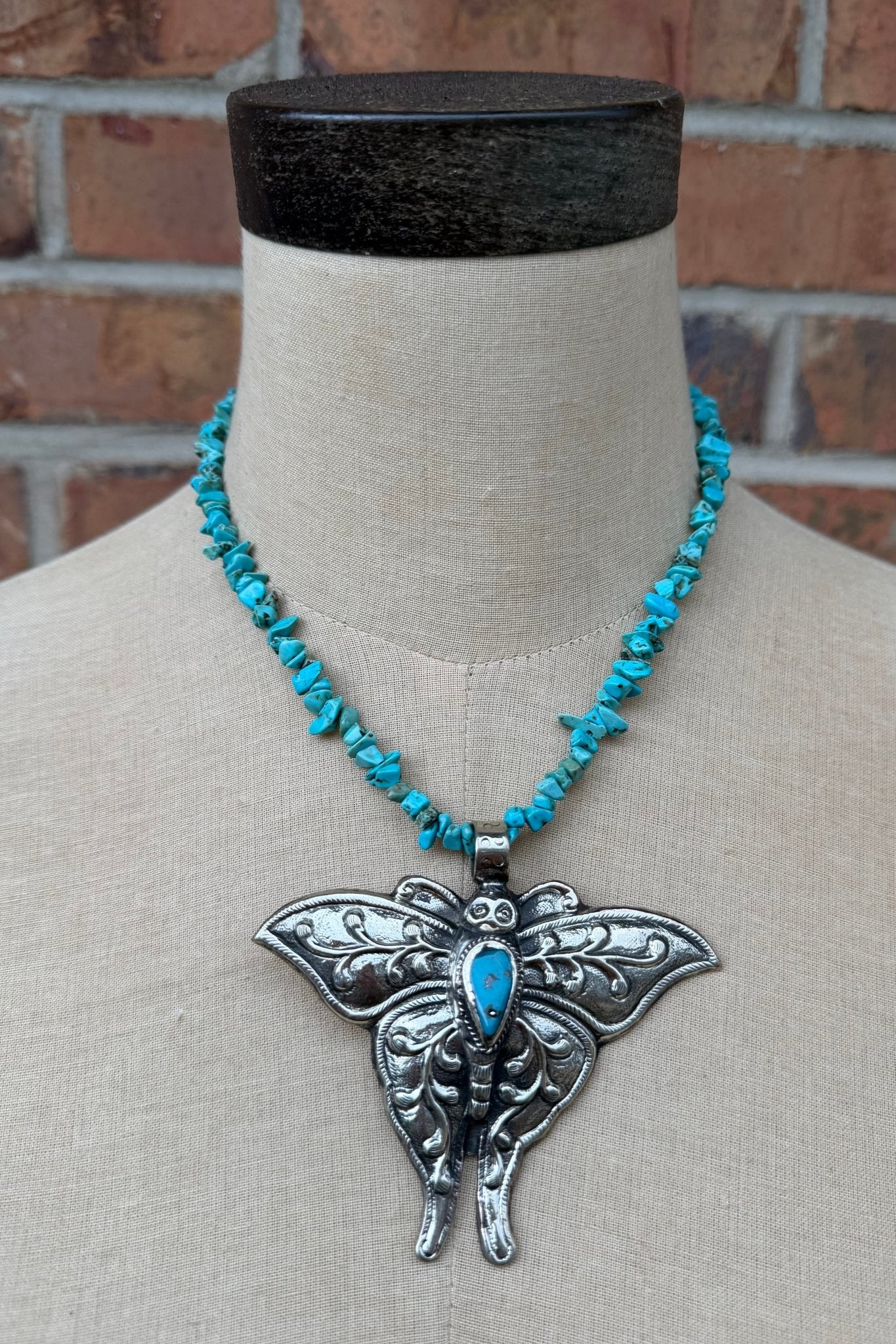 Butterfly Blues Necklace on Turquoise Chip Chain - ivyandlavyboutique ivyandlavyboutique