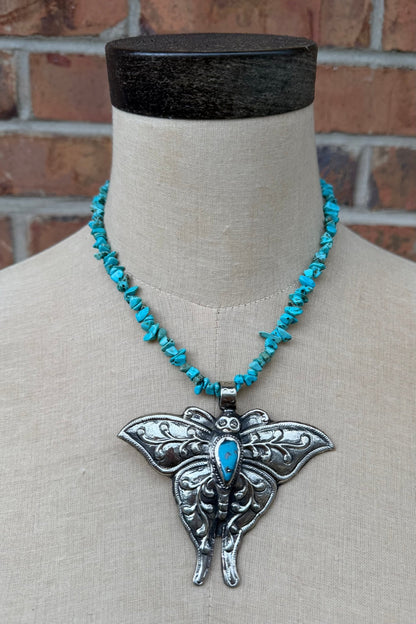 Butterfly Blues Necklace on Turquoise Chip Chain - ivyandlavyboutique ivyandlavyboutique