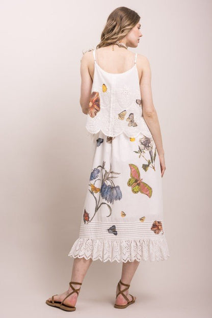 Butterfly Flower Print Eyelet Tank Dress - ivyandlavyboutique Blue Velvet