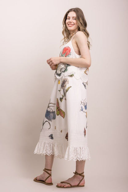 Butterfly Flower Print Eyelet Tank Dress - ivyandlavyboutique Blue Velvet