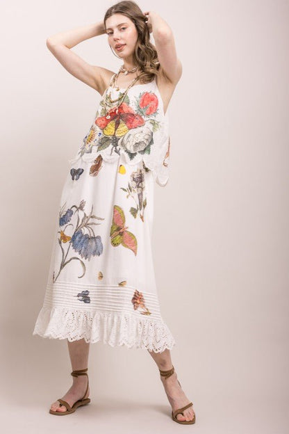 Butterfly Flower Print Eyelet Tank Dress - ivyandlavyboutique Blue Velvet