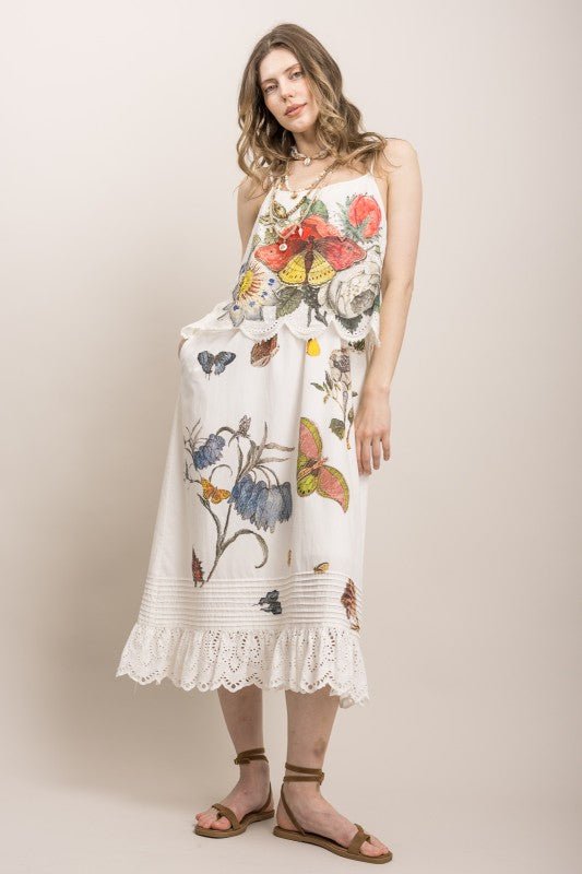 Butterfly Flower Print Eyelet Tank Dress - ivyandlavyboutique Blue Velvet