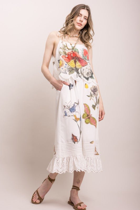 Butterfly Flower Print Eyelet Tank Dress - ivyandlavyboutique Blue Velvet