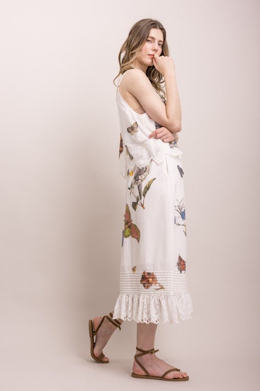 Butterfly Flower Print Eyelet Tank Dress - ivyandlavyboutique Blue Velvet
