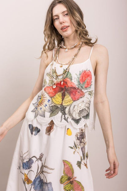Butterfly Flower Print Eyelet Tank Dress - ivyandlavyboutique Blue Velvet