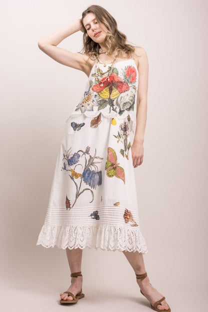 Butterfly Flower Print Eyelet Tank Dress - ivyandlavyboutique Blue Velvet