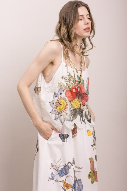 Butterfly Flower Print Eyelet Tank Dress - ivyandlavyboutique Blue Velvet